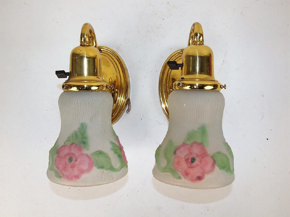 Pair of brass wall sconce lights with reverse painted (1 of 1)