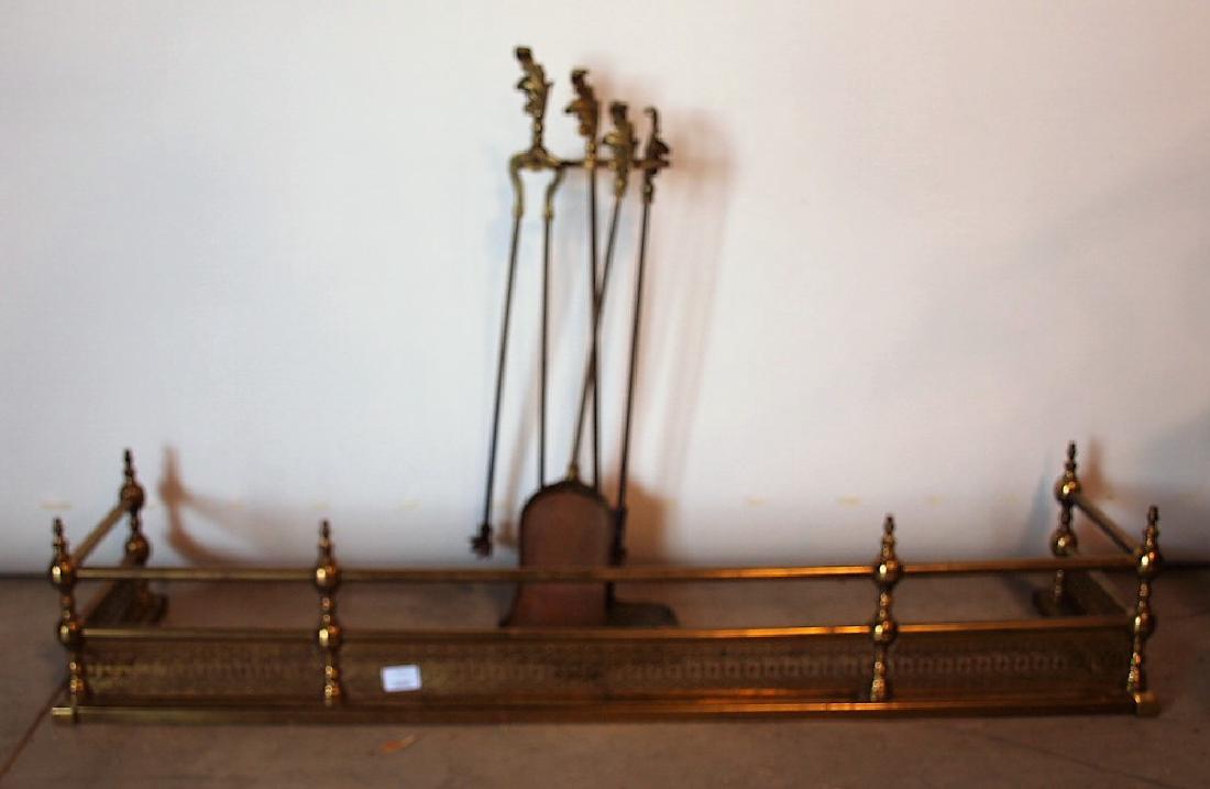 Brass Fireplace fender and tools (1 of 3)