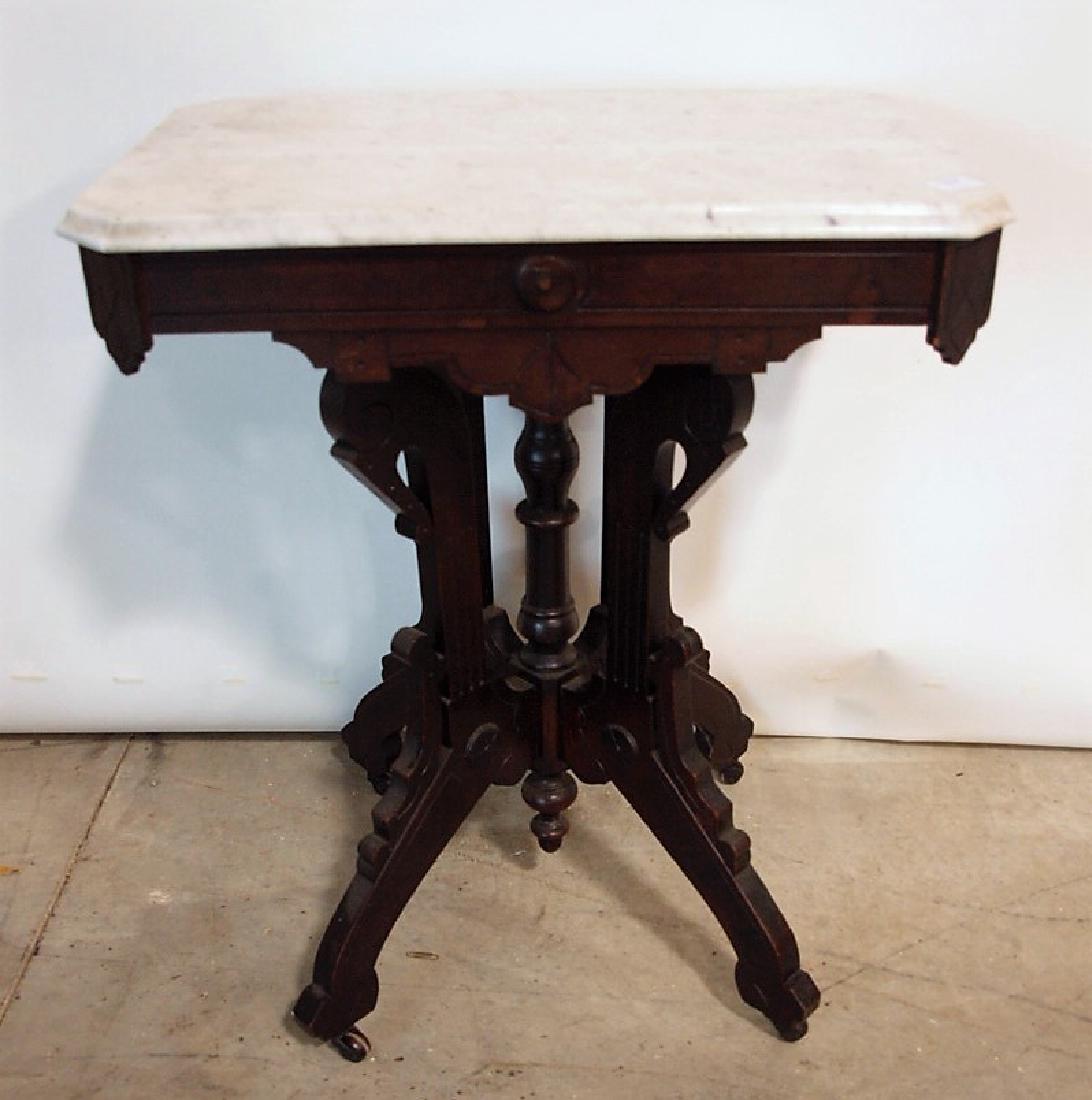 Walnut Victorian marble top parlor table (1 of 1)