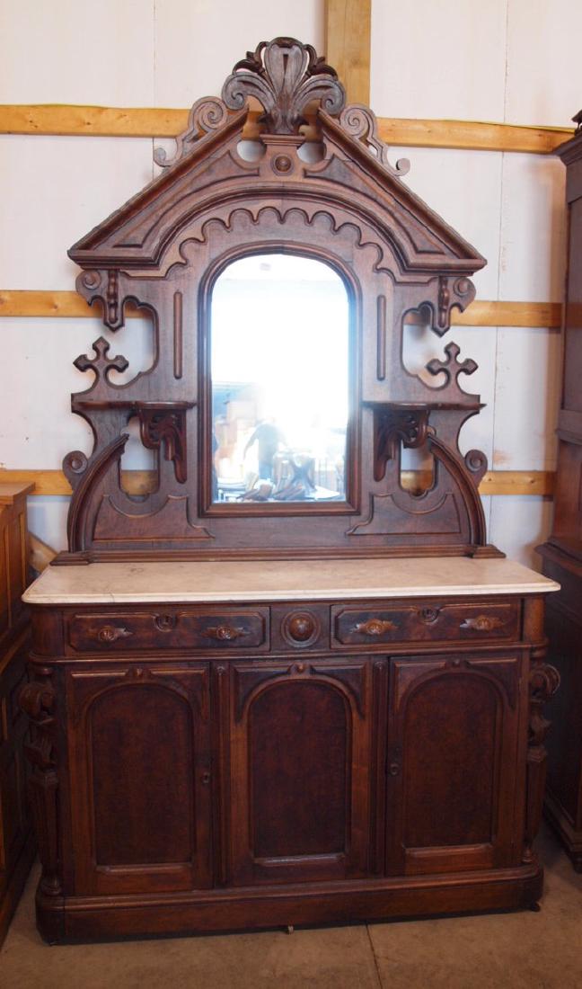 Walnut Victorian high back sideboard with mirrored (1 of 2)