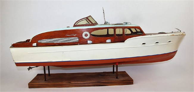 Chris craft Catalina 1950's wood model boat, 32", minor: Chris craft Catalina 1950's wood model boat, 32", minor paint loss, battery operated