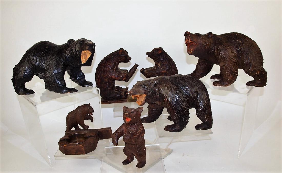 Black Forest lot of 6 carved wooden bears, 1-9" long, (1 of 1)