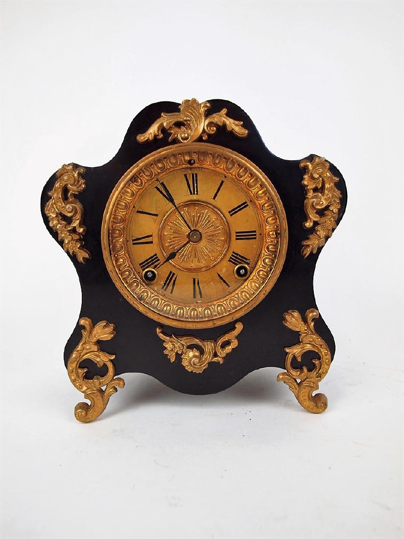 Ansonia black iron mantle clock with brass ormolu 9 (1 of 3)