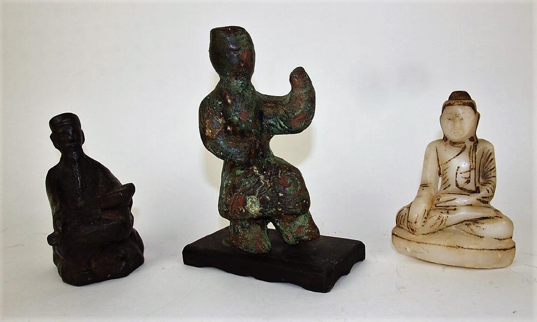 Lotof 3 oriental figures: 2-bronze and one alabaster, 5 (1 of 4)
