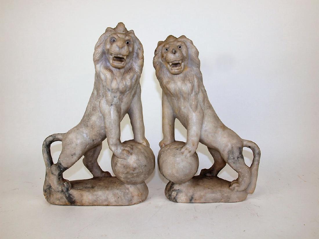 Pair of marble lion statues, 12" (1 of 1)