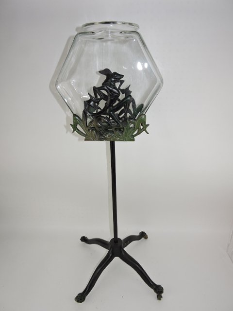 Cast iron dancing frog aquarium on stand with glass (1 of 2)