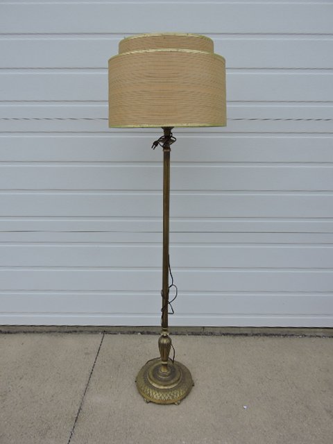 Brass floor lamp with original shade (1 of 1)