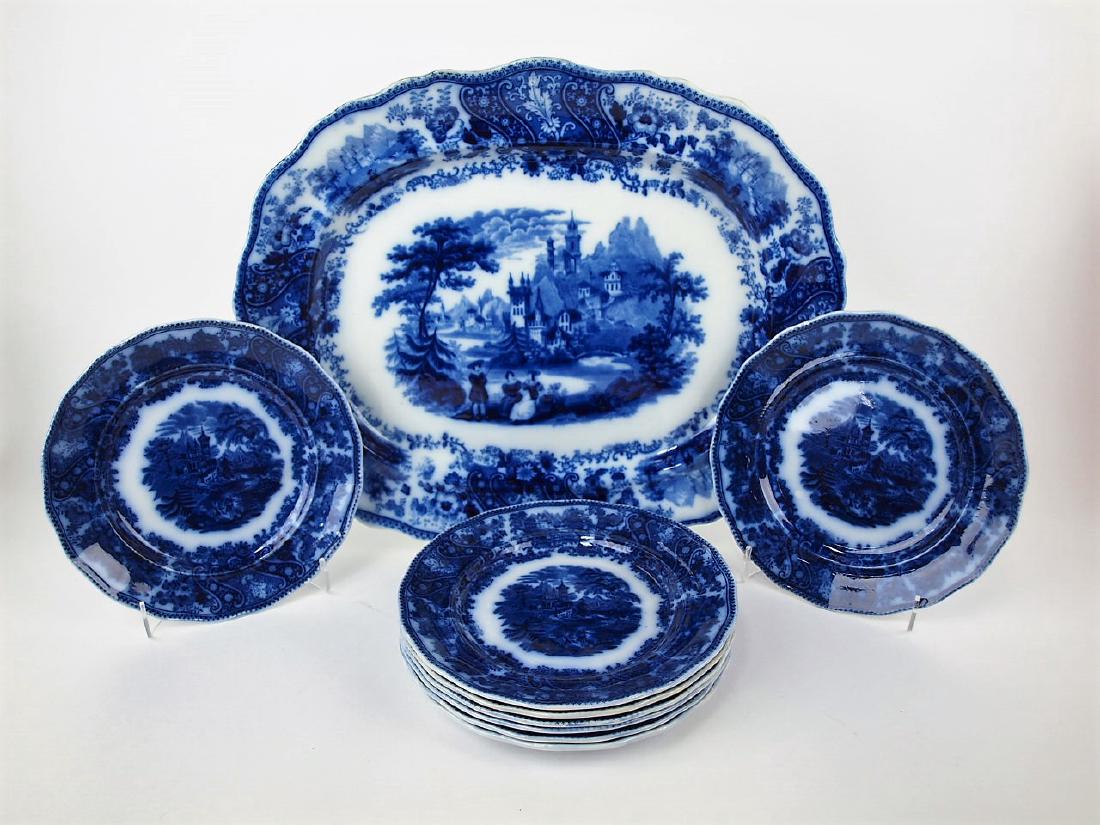 Flow Blue Nonpareil 17 1/2" platter and 8-8 3/4" (1 of 1)