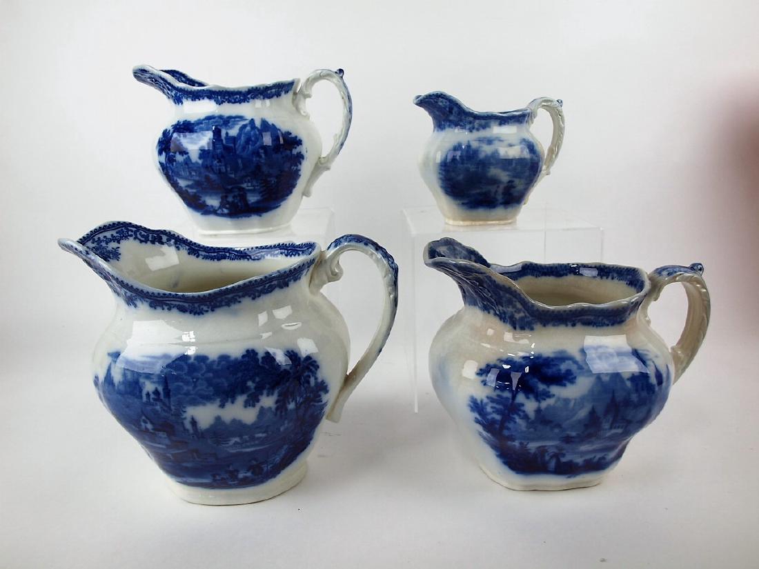 Flow Blue Nonpariel lot of 4 graduated pitchers, 2 with (1 of 1)