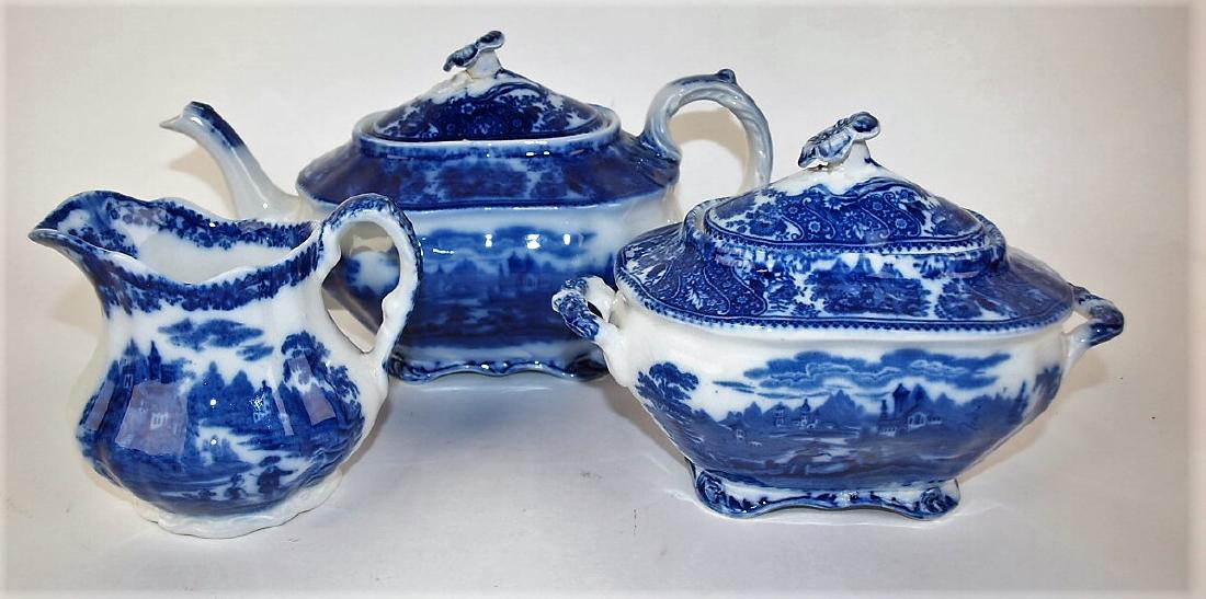 Flow Blue Nonpareil teapot, cream & sugar (1 of 1)