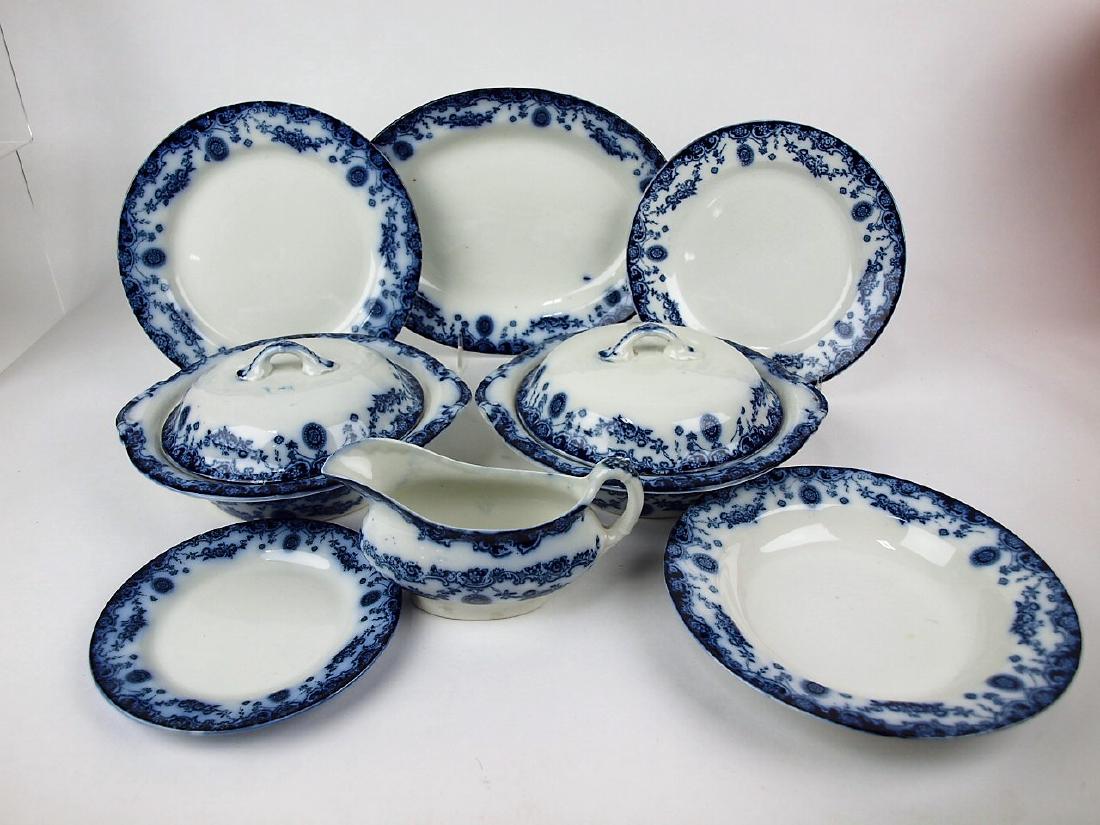 Flow Blue Savoy lot of 25 pieces: 2-tureens, sauce (1 of 1)