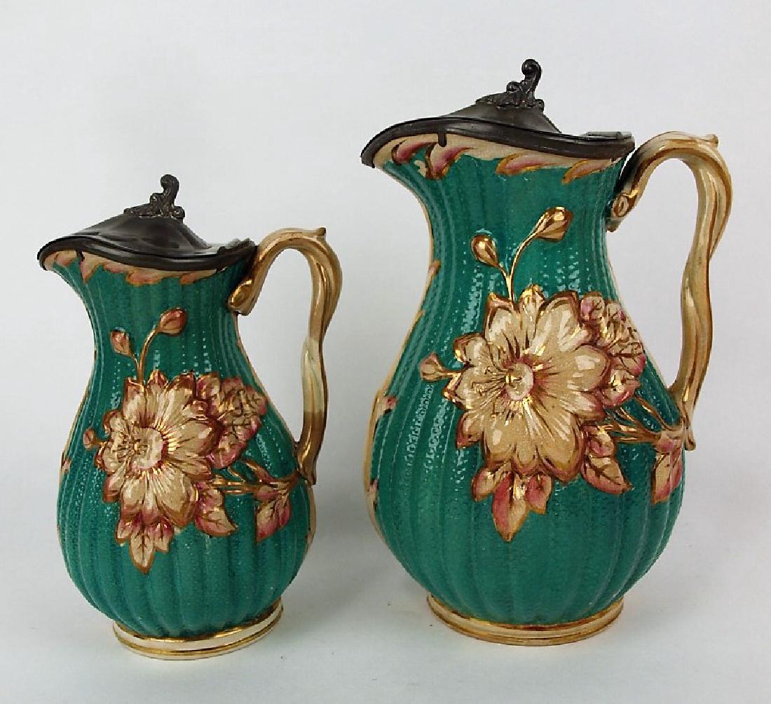 Lot of 2 English molded jugs with pewter tops (1 of 1)