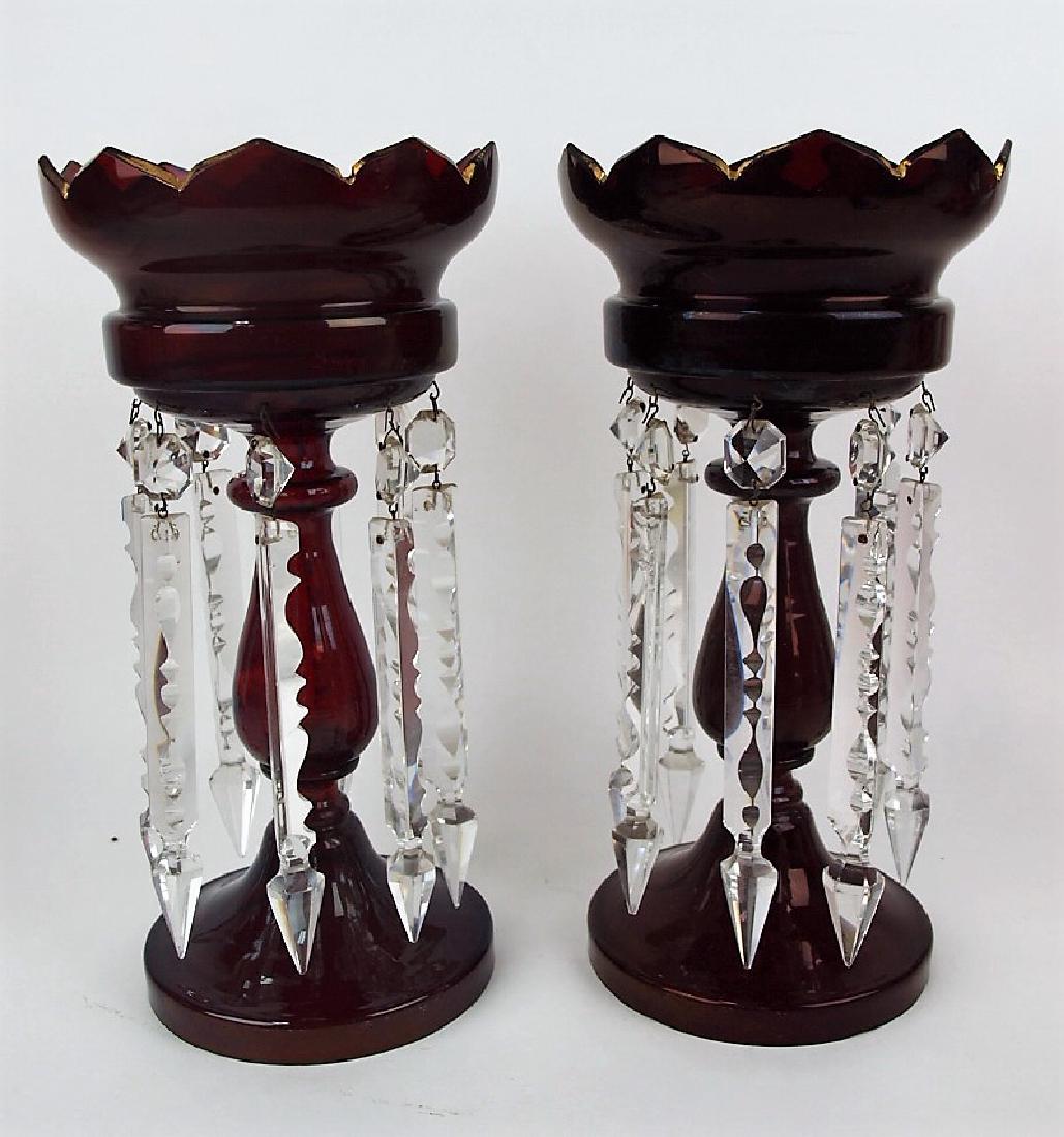 Pair of royal ruby candle lustres with prisms, (rim (1 of 1)