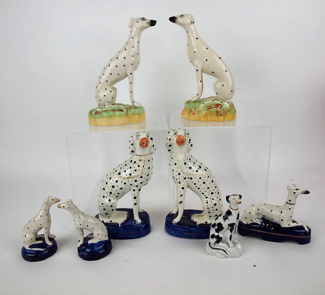 Staffordshire lot of 8 dalmation dog figures, tallest 7: Staffordshire lot of 8 dalmation dog figures, tallest 7 1/2"tallest 7 1/2"