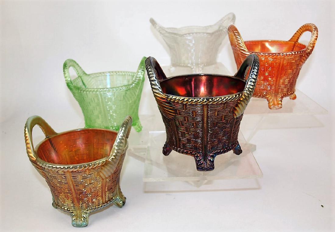 Carnival glass northwood lot of 5 bushel baskets: aqua (1 of 1)