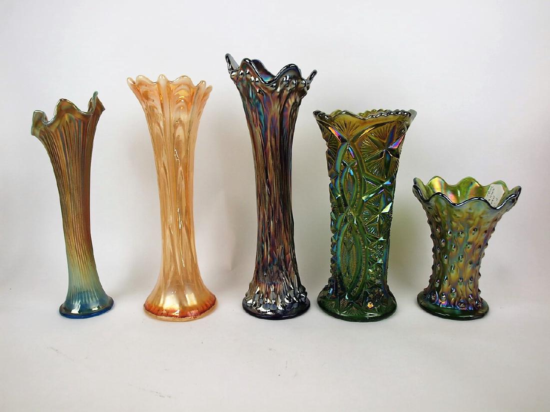 Carnival glass lot of 5 vases 6" to 12" (1 of 3)