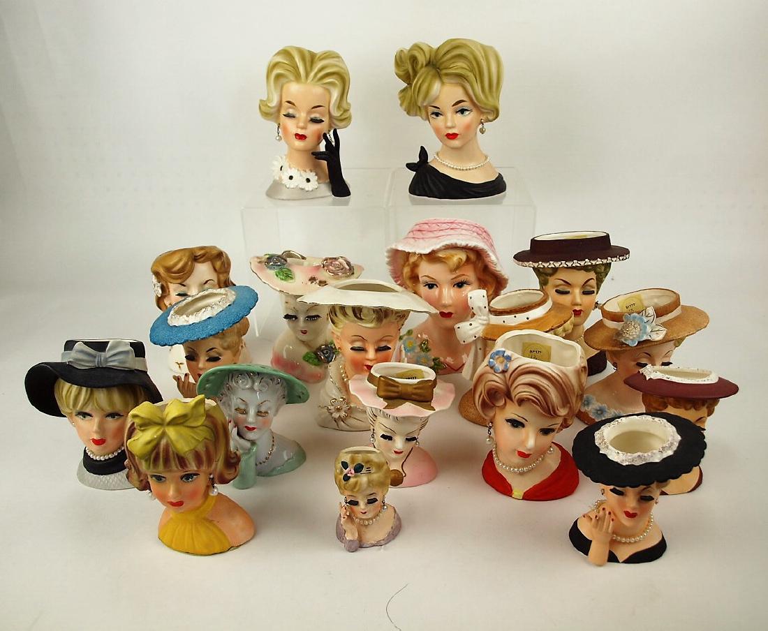 Lotof 18 lady head vases, some with losses, 3 1/4" to (1 of 1)