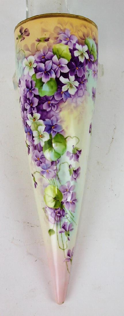 Large hand painted cone shape wall pocket decorated (1 of 1)