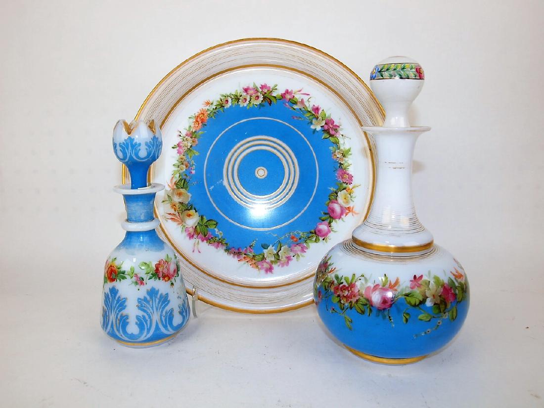 Bohemian dresser tray 11" and 2 perfume bottles, 7 1/2" (1 of 1)