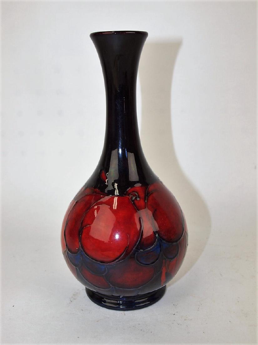 Moorcroft pomegranite 8" bud vase, paper label, (1 of 2)