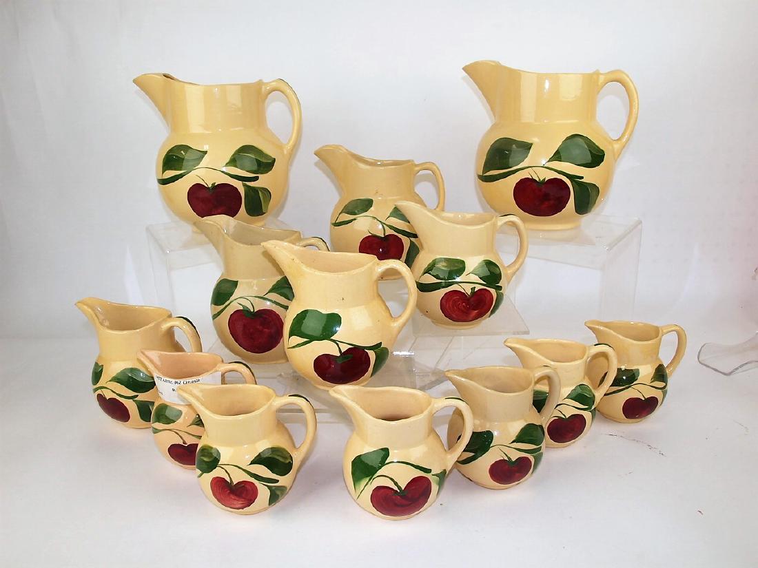Watt Pottery apple lot of 13 pitchers: 2-ice lip water, (1 of 1)