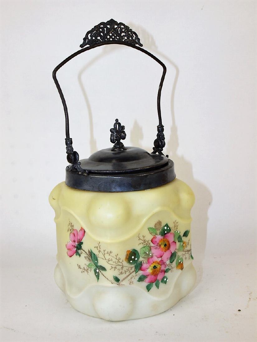 Wave crest cracker jar with silver mounted top and (1 of 1)