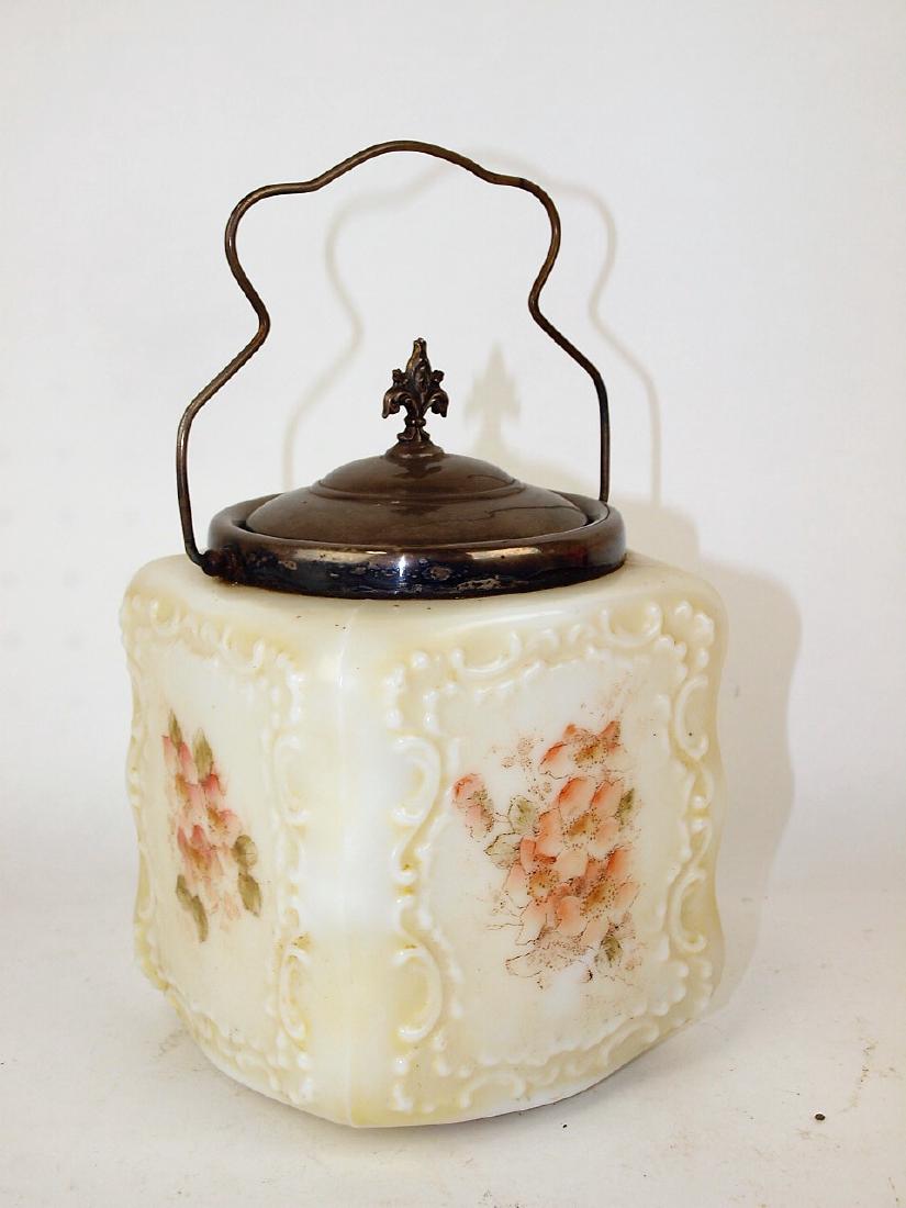 Wave crest cracker jar with silver mounted top and (1 of 1)