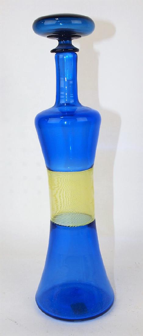 Venini blue glass bottle with stopper, yellow/ clear (1 of 2)