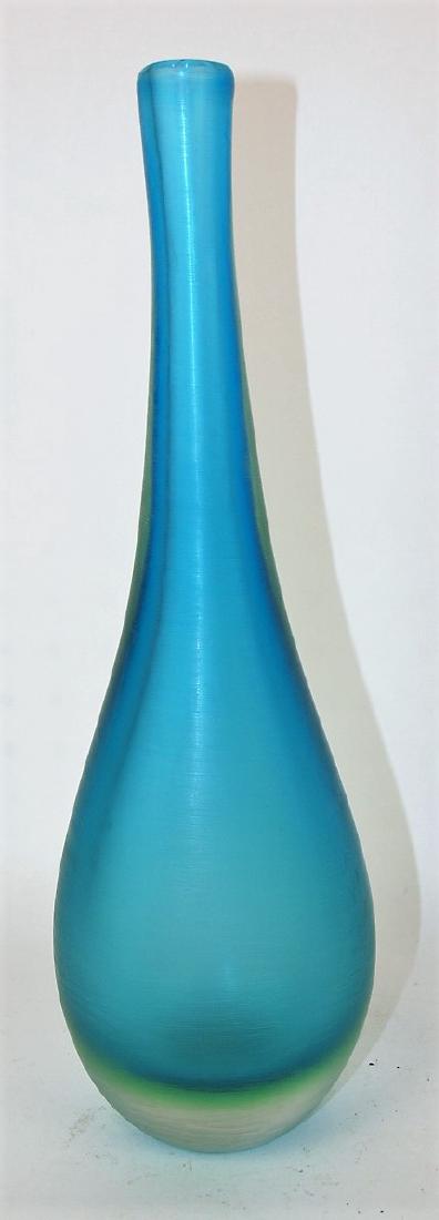 Venini 14" teal blue heavy glass bottle, Incisco by (1 of 2)
