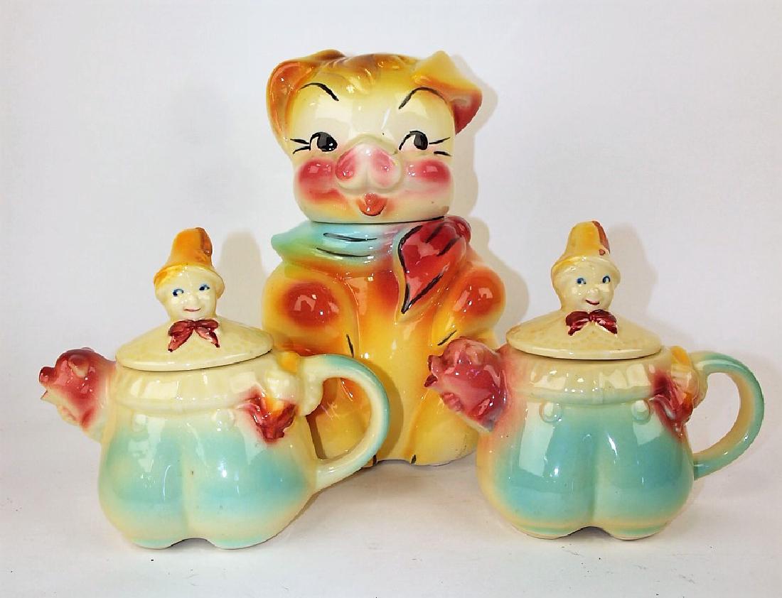 American bisque pig cookie jar and 2 Shawnee "Tom the (1 of 1)
