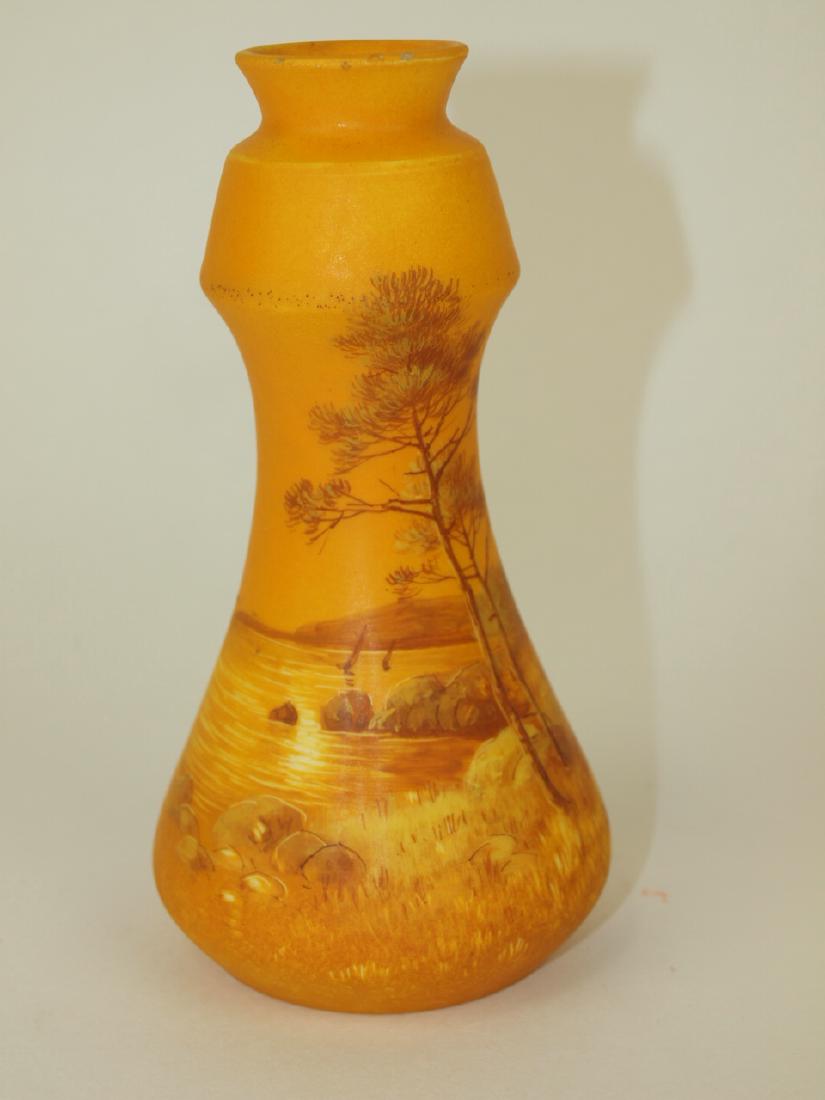 Jerome Massier art pottery landscape vase, minor glaze: Jerome Massier art pottery landscape vase, minor glaze nick to rim, 5 1/2"glaze nick to rim, 5 1/2"