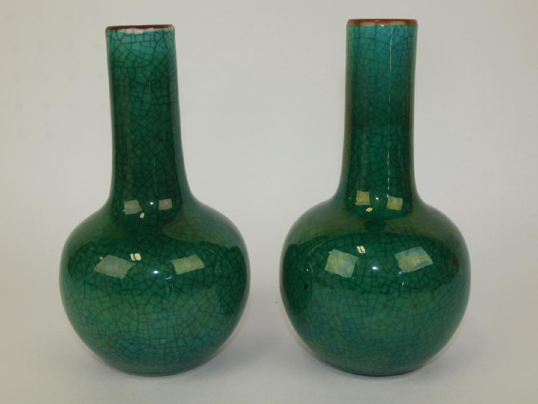 Chinese apple green pair of stick neck vases, 7 3/4", (1 of 4)
