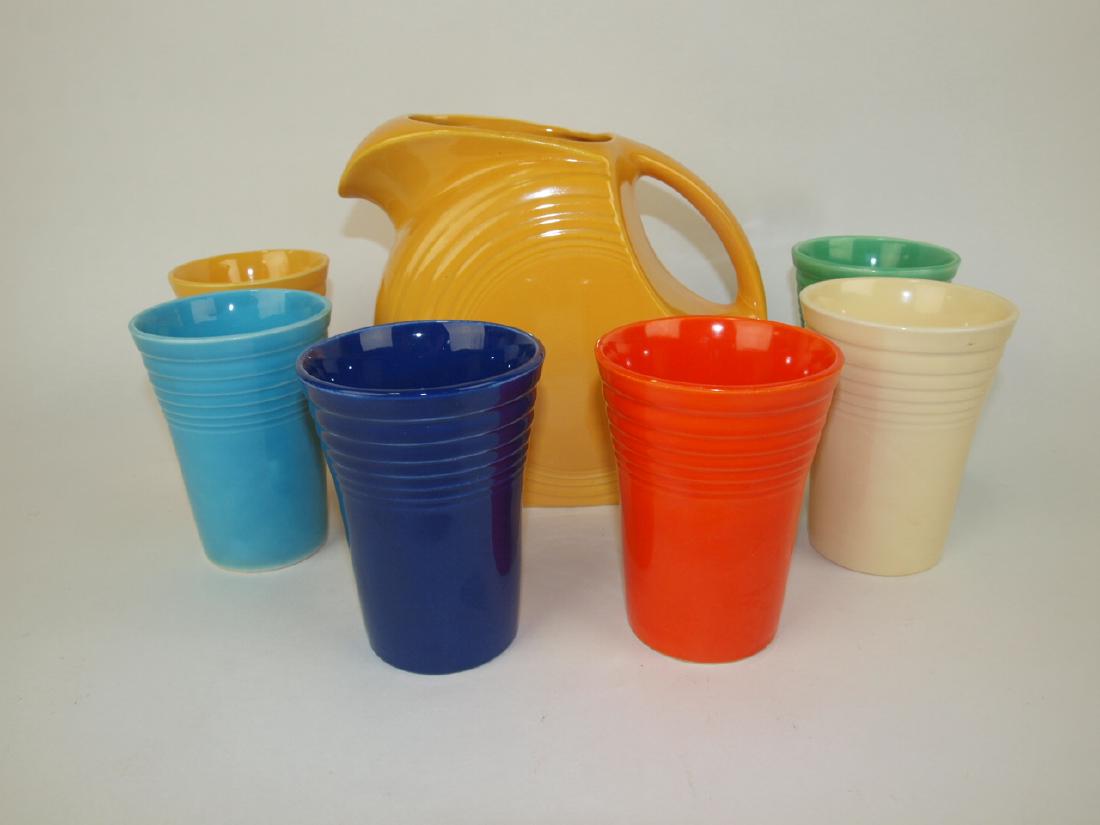 Fiesta water set with yellow disk water pitcher and 6 (1 of 1)