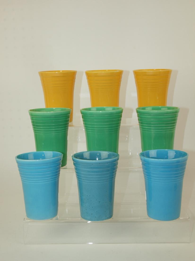 Fiesta water tumbler group: 3 yellow, 3 green, & 3: Fiesta water tumbler group: 3 yellow, 3 green, & 3 turquoise