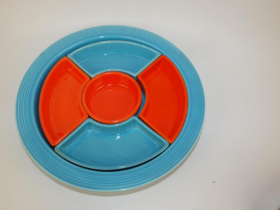 Fiesta relish tray, turquoise tray and 2 sides, red (1 of 1)