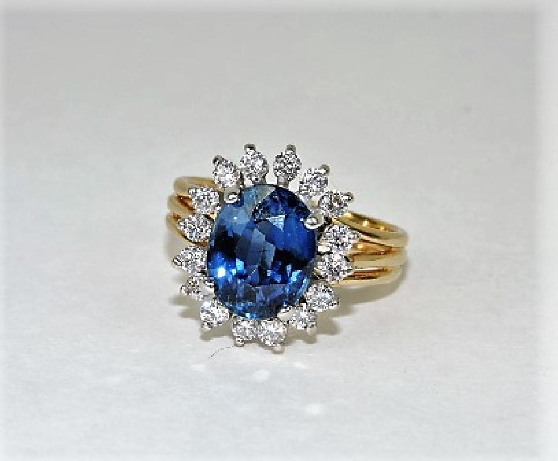 14k yg ladies diamond and sapphire ring, 3.5ct oval (1 of 2)