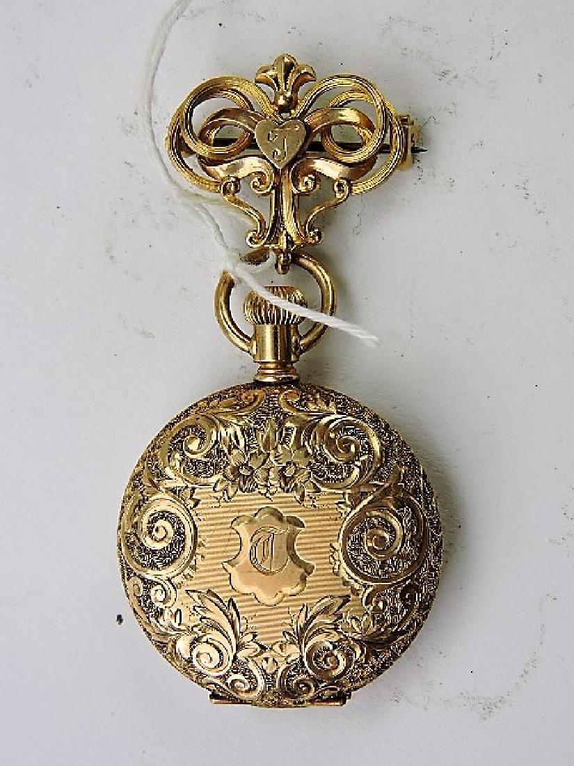 Waltham 14k gold hunters case pocket watch with vest (1 of 3)