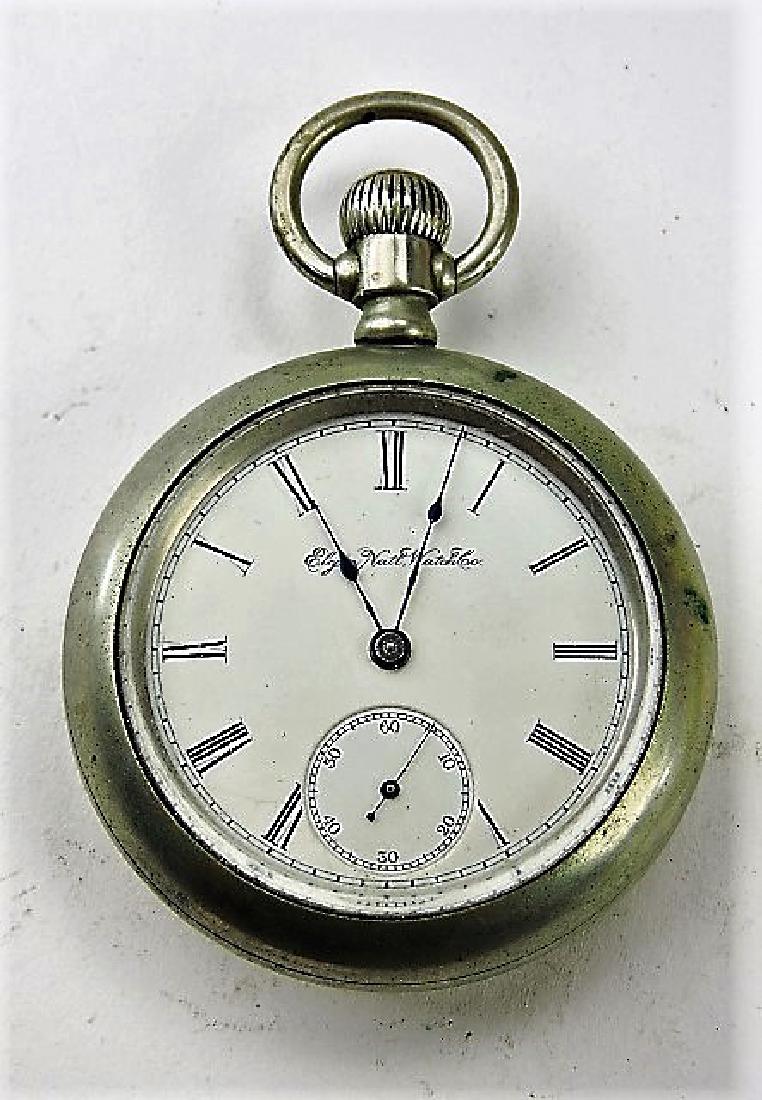 Elgin open face pocket watch, silverode case, runs