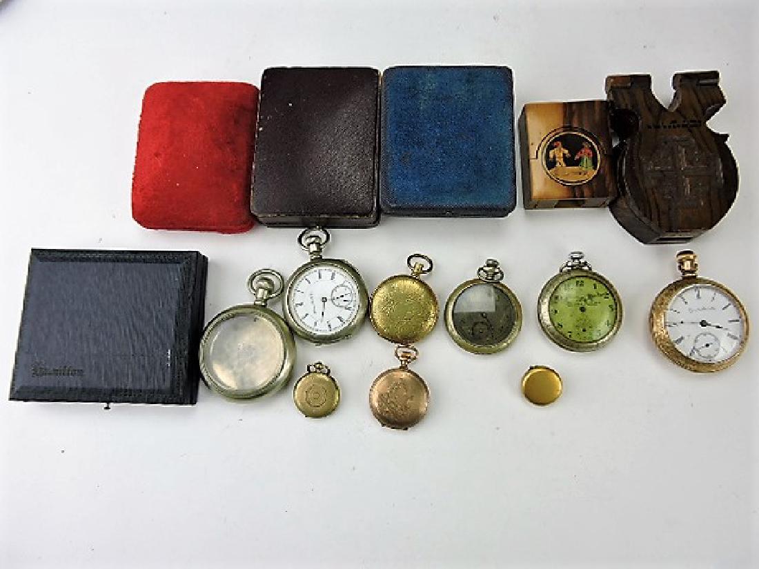 Lot of 9 pocket watches and 6 watch boxes (1 of 2)