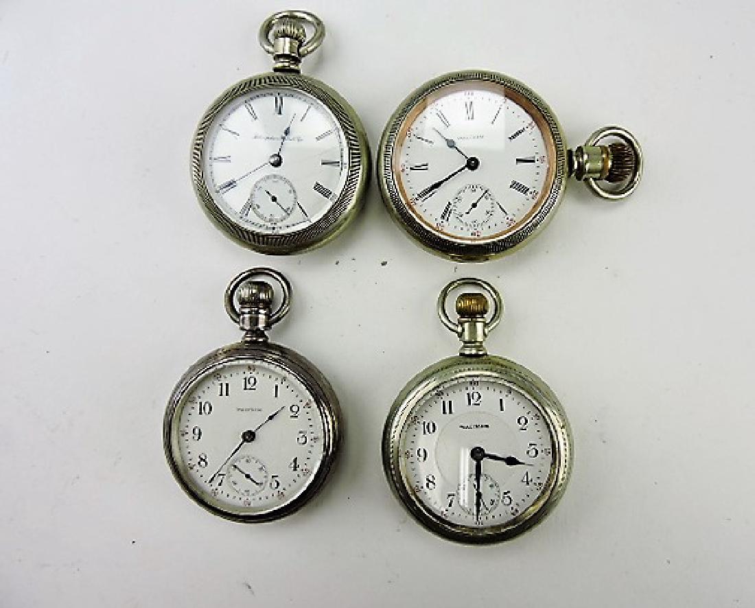 Lot of 4 open face silver pocket watches - Hampden 18s (1 of 2)