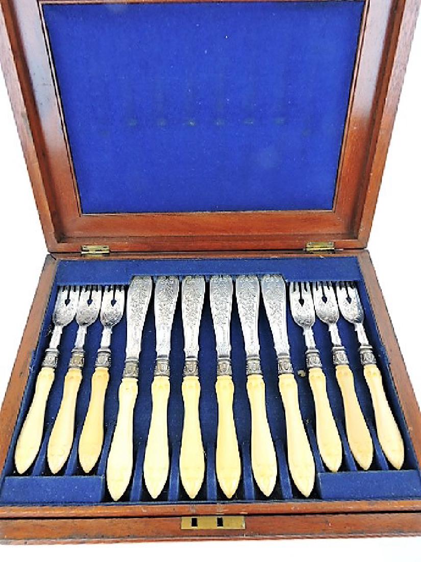 Early English fish flatware set with heavy embossed (1 of 5)