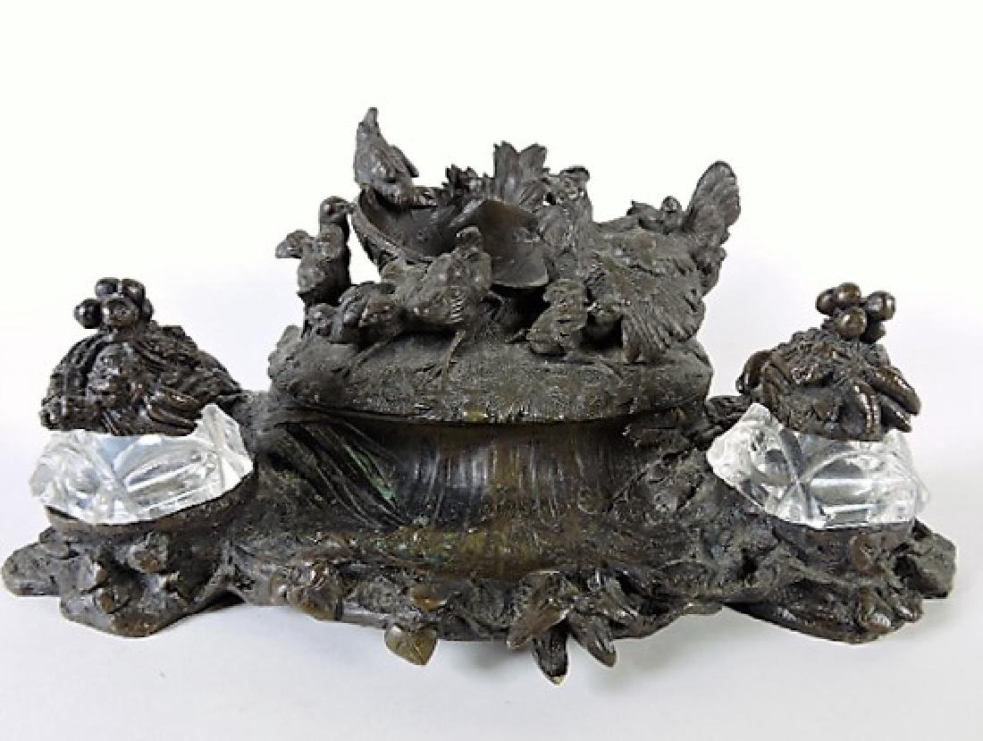 French bronze desk stand/inkwell naturalistic sculpted (1 of 2)