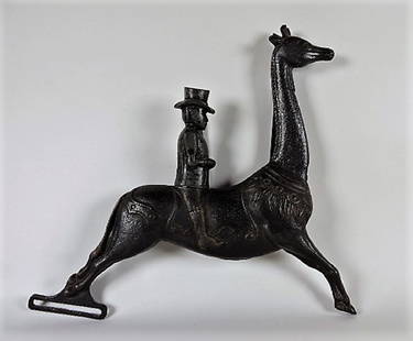 C.W. Parker mechanical cast iron shooting gallery: target of man on horse, 15"h, 15"w