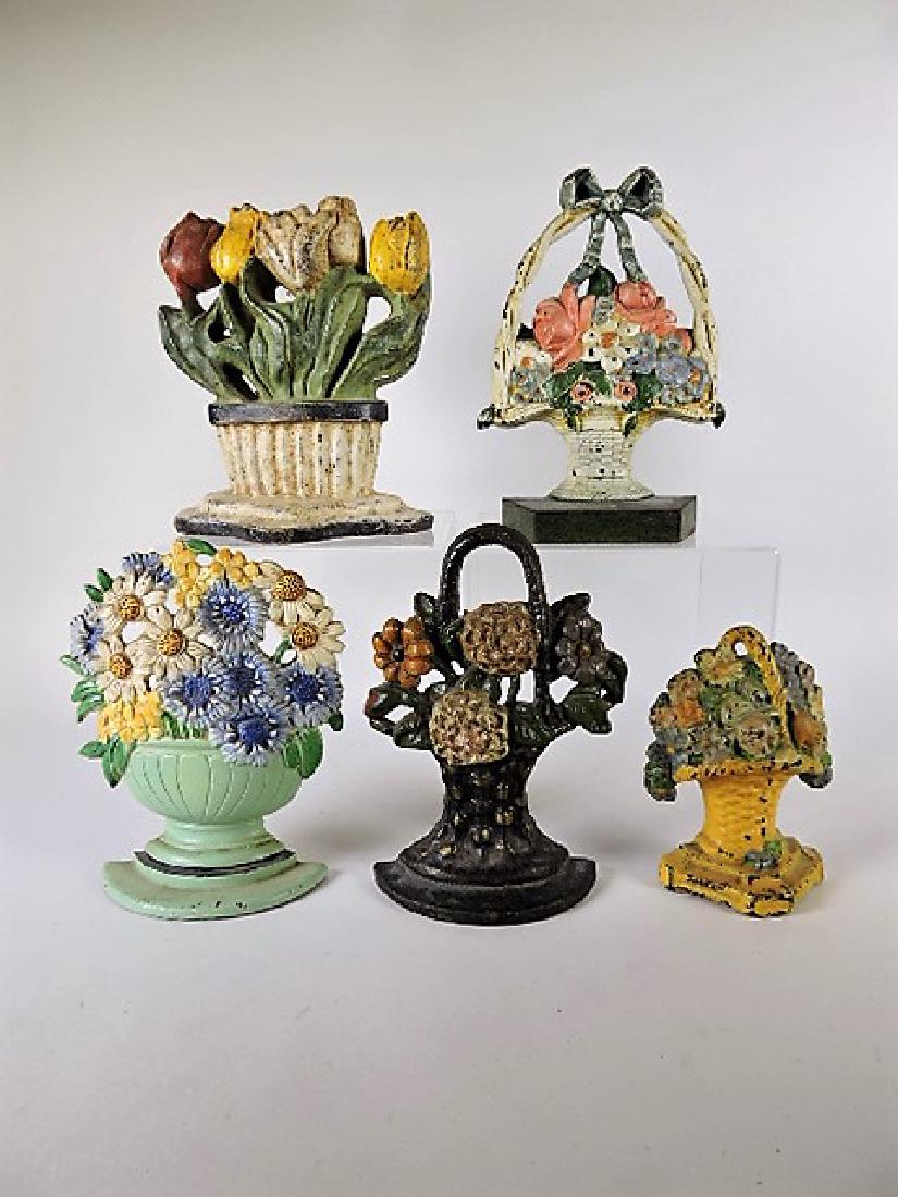 Cast iron lot of 5 flower doorstops (1 of 1)