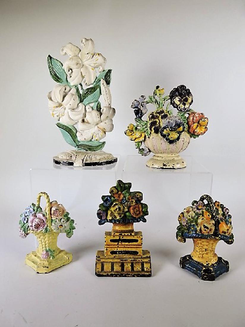 Cast iron lot of 5 flower doorstops (1 of 1)