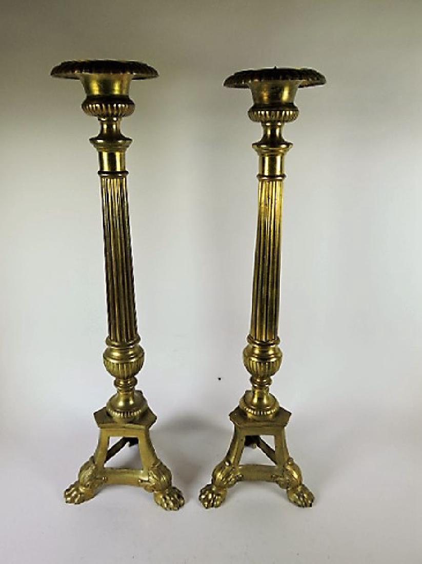 Pair of tall brass pricket candle sticks, 19th C, 25" (1 of 1)