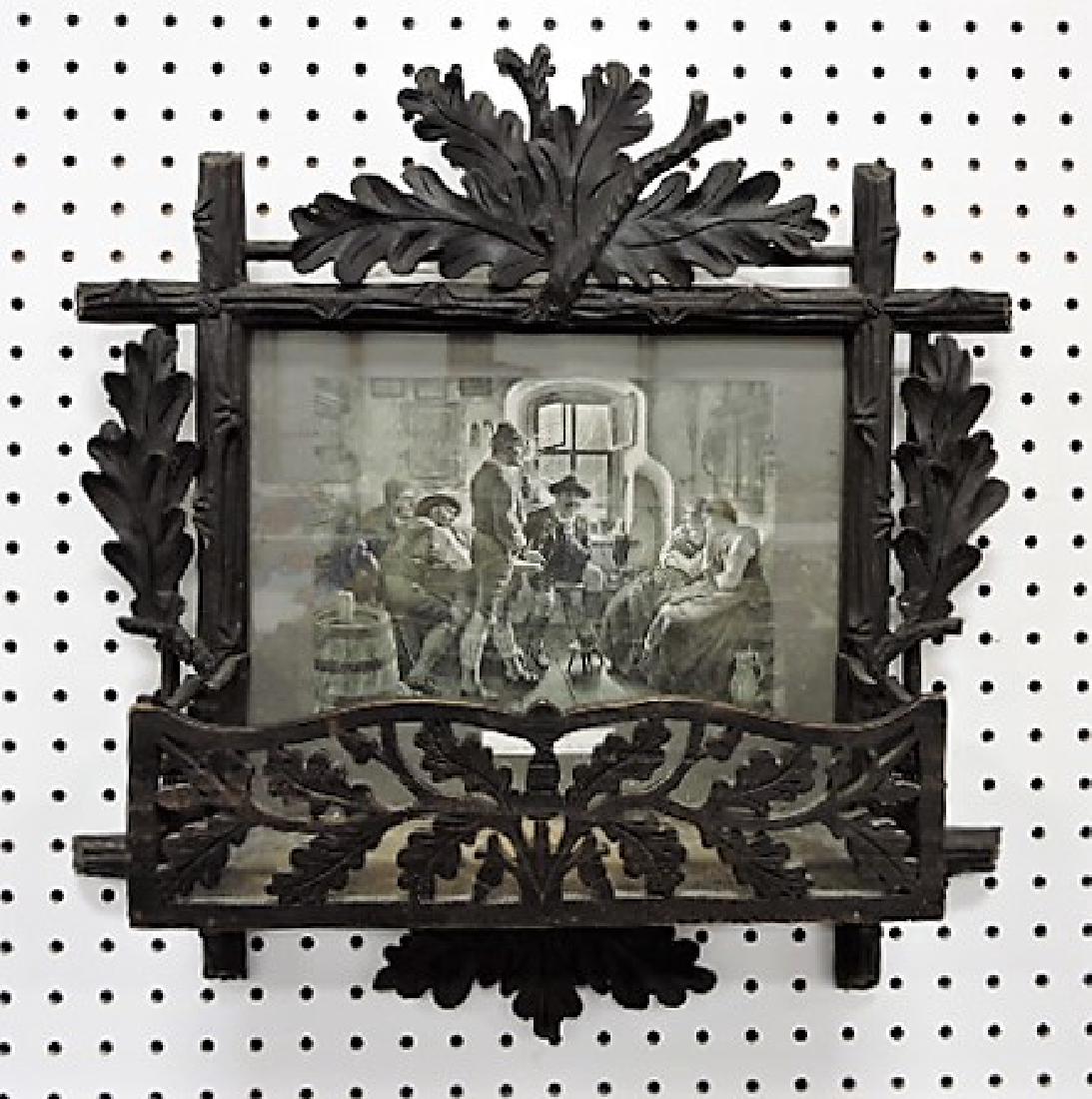 Black Forest carved wall shelf with picture frame, (1 of 1)