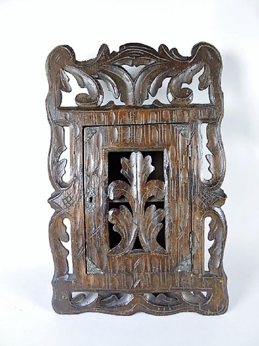 Black Forest wood warved wall cabinet with door, 11"w x: 11"w x 17"h