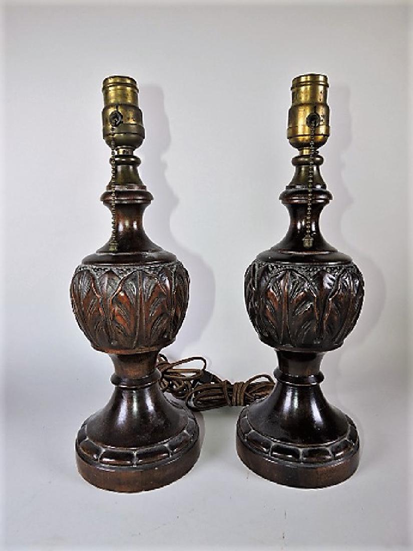 Pair of wood carved dresser lamps 14 1/2" (1 of 1)