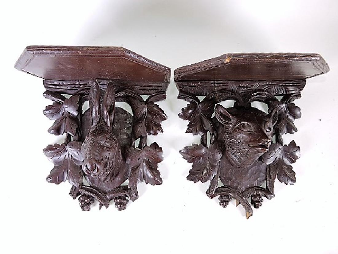 Black Forest carved wooden pair of bracket shelves of (1 of 6)